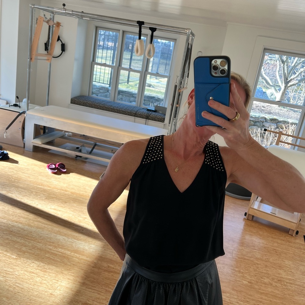 Rebecca Taylor Black Gold Beaded Silk Tank Top